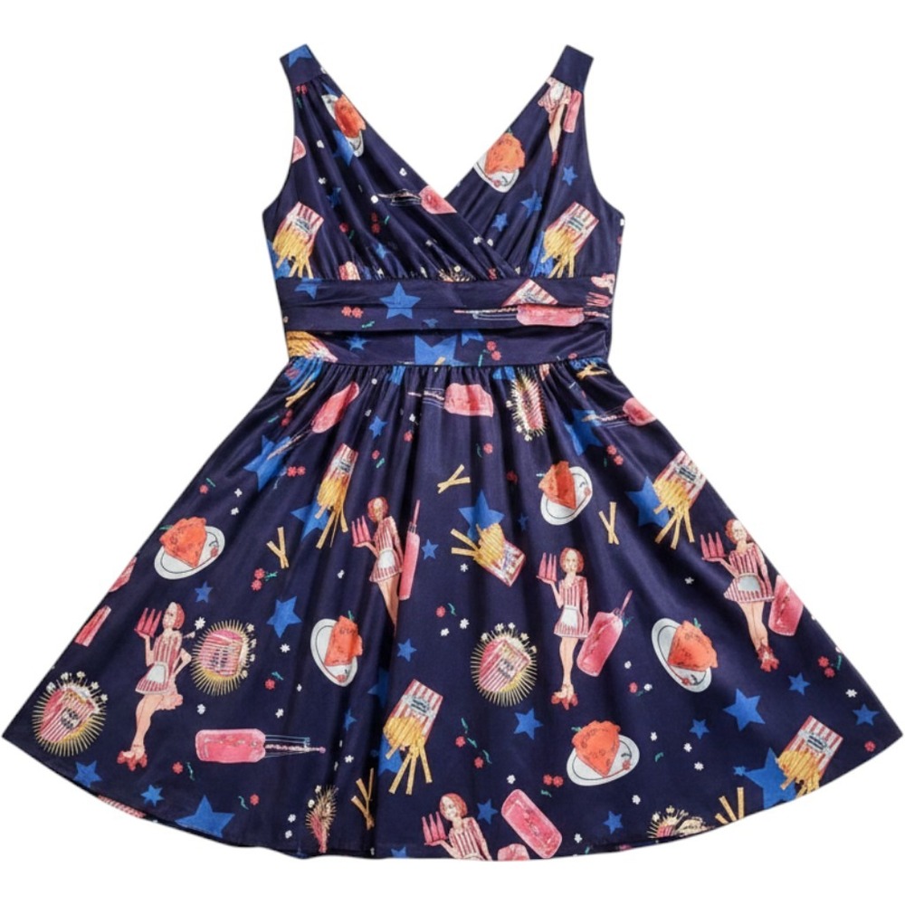 Lindy Bop Harper Dress 8‎ Purple Pop Diner Print Retro Rockabilly Pinup Swing